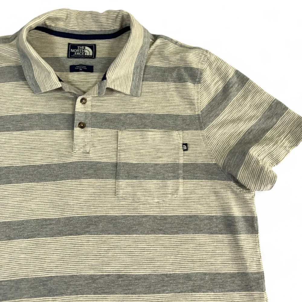 North Face Polo Shirt Adult LARGE Gray Striped Pocket Hiking Outdoor Tagged XL